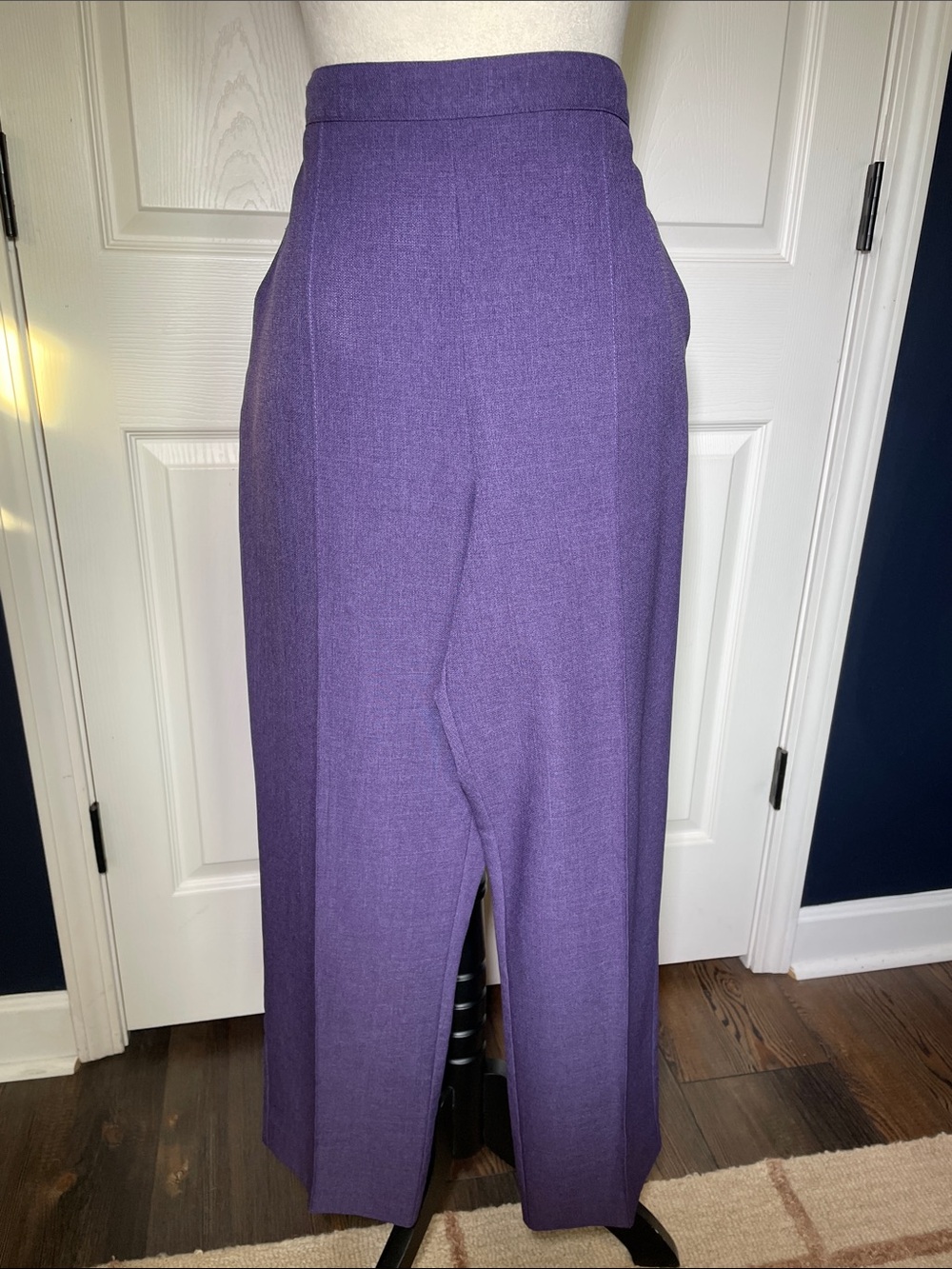 Alfred Dunner Purple Flat Front Cropped Pants Trousers Elastic Waist Size 14